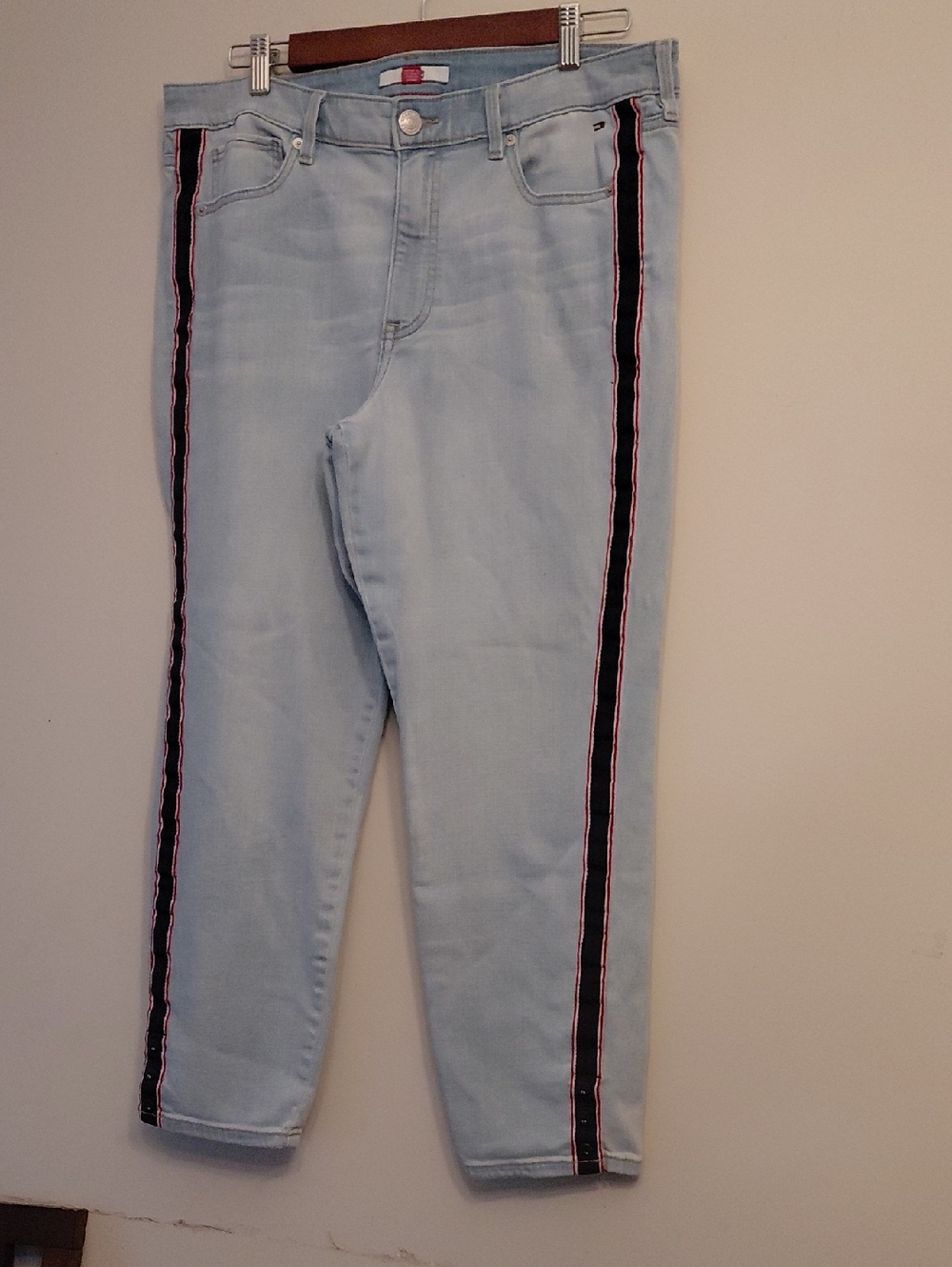 Tommy Hilfiger Light Blue Jeans with Black & Red Side Stripes